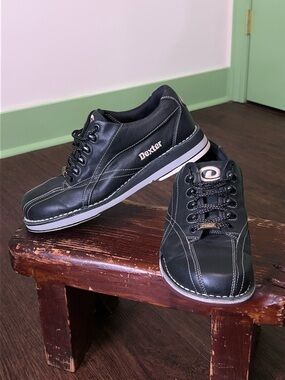 Vintage Black Leather Bowling Shoes Contrast Stitching Preppy Academia Grunge